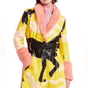Desigual Yellow and Pink Trench Coat